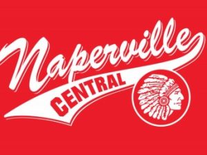 Naperville Central retro team logo. Stylized Naperville Central text over the old redskins logo.