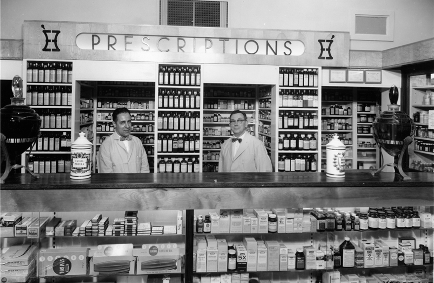 A Message From Alex 11.23 blog image. Photo of the pharmacy at Oswald's during the early 1950s.