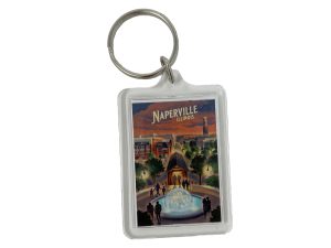 Naperville Keychain Retro Style. Photo of the keychain.