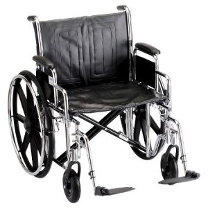 Nova standard wheelchair. Hammertone steel frame with black padding and acessories. 24" seat, standard legrests.