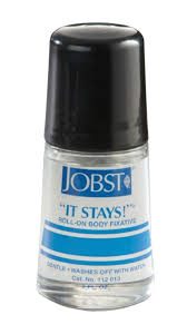 Jobst it stays compression hosiery aid glue. black and blue glass jar. used to keep compression hosiery from slipping.