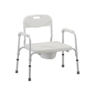 Nova Heavy duty commode. White plastic seat and back. Heavy duty white aluminum frame.