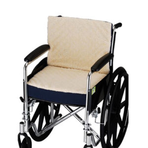 Nova Fleece Wheelchair cushion. A blue two panel cushion with a fleece top side for comfort.
