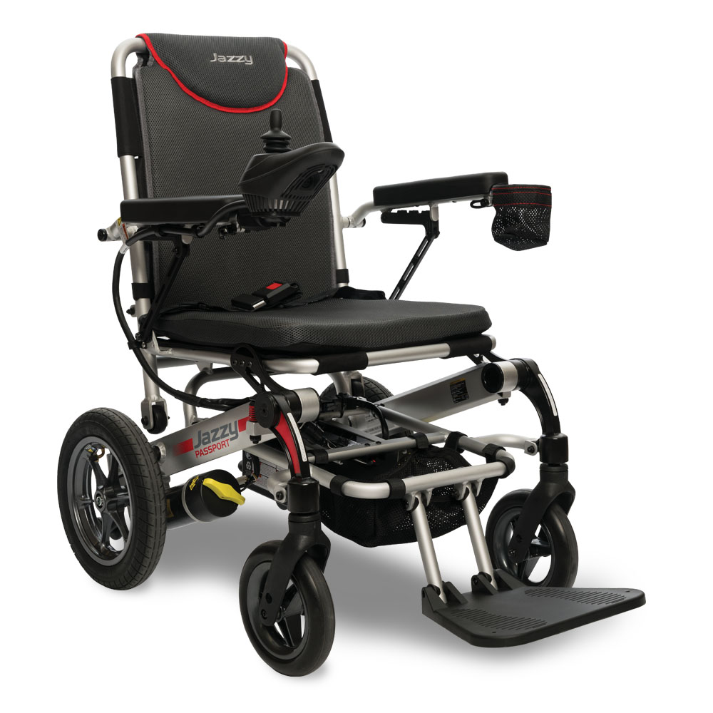 Pride Jazzy Passport power wheelchair in pewter color