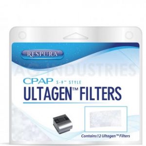 Respura CPAP S-9 Ultagen Filters in packaging. The filter is shown on the front in full size. AG industries watermark in clear grey over the image.