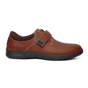 Anodyne Men's Casual Comfort Velcro. A brown shoe with a black sole and brown velcro strap.