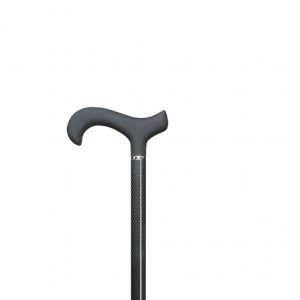 The top half of a Harvy Carbon Fiber Cane. Dark gray handle on a dark gray shaft.