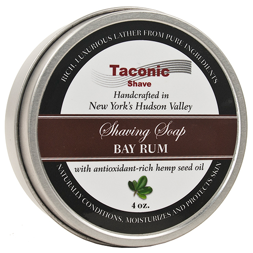 Taconic Shave Soap 4oz Bay Rum on white background.