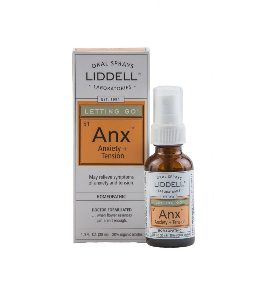 Liddell Oral Spray Anxiety + Tension spray bottle and the product box, white background.