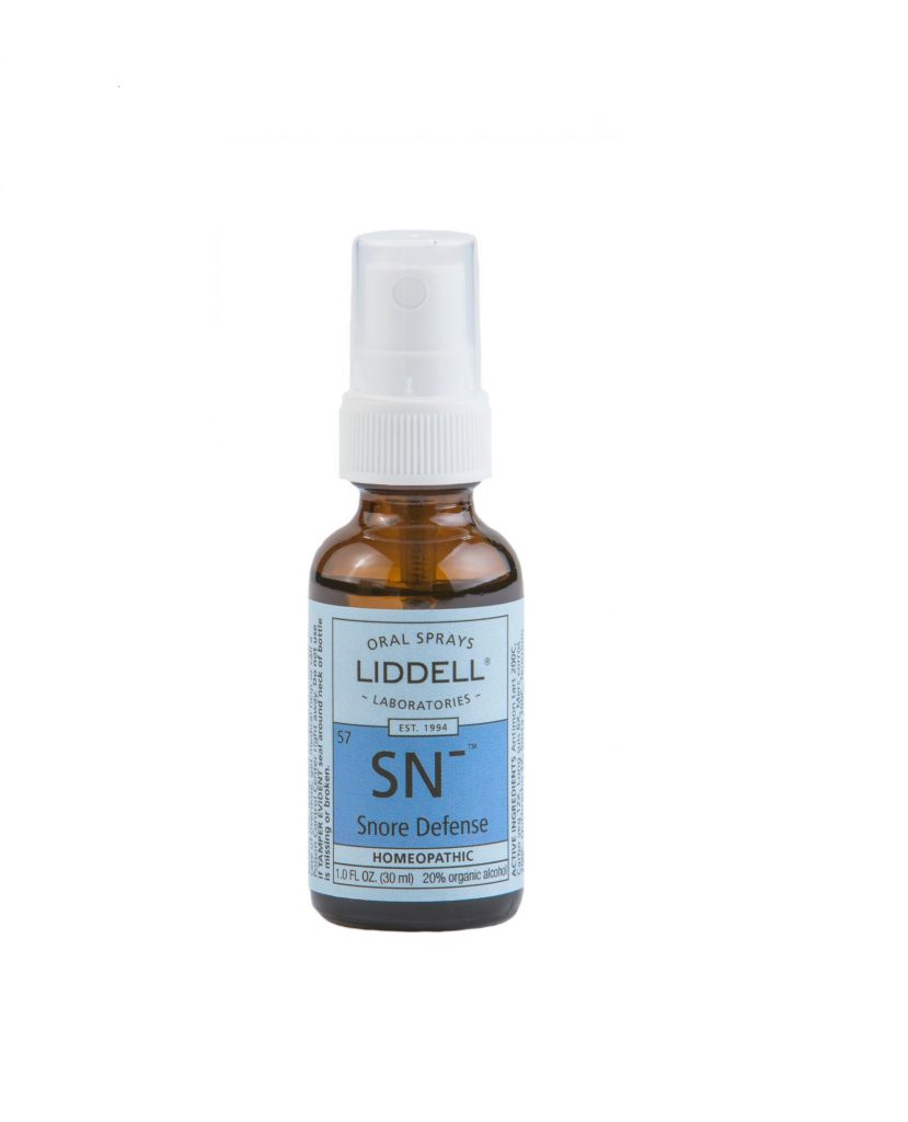 Liddell Oral Spray Snore Defense spray bottle, white background.