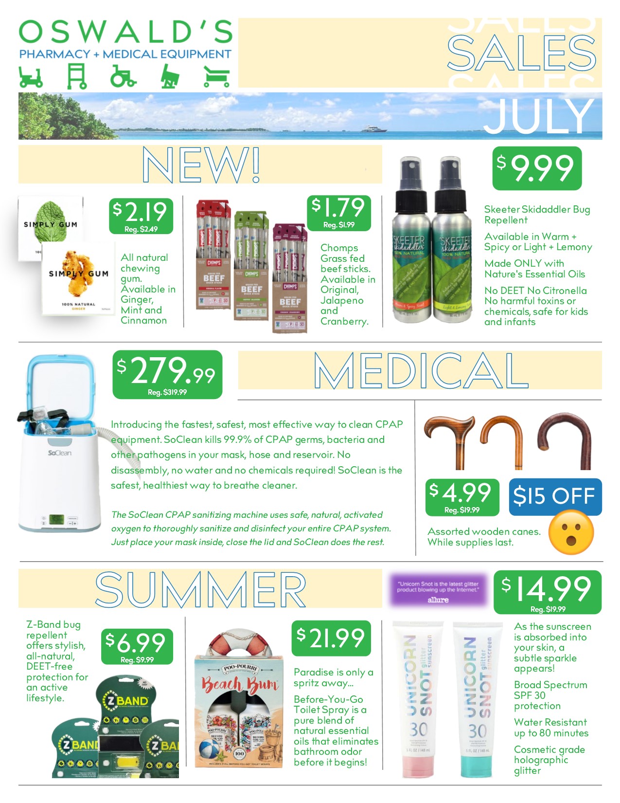 The Oswald's Promotions flyer from July 2018. Focuses on Sidewalk sale deals. Page 1.