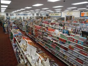 Ozzie's Natural and Organic products default image. Overhead shot of Oswald's Pharmacy's huge selection of products.