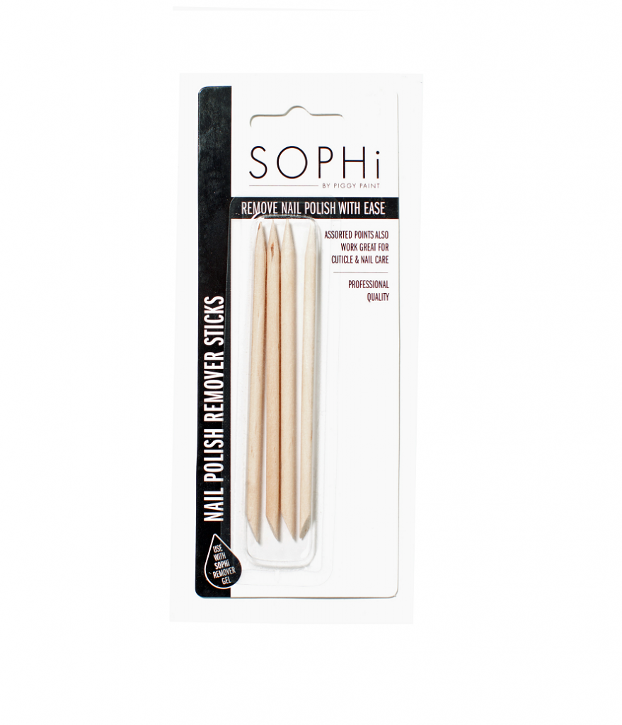 SOPHi Nail Polish Remover Sticks. Black and white packaging. 4 sticks per pack.
