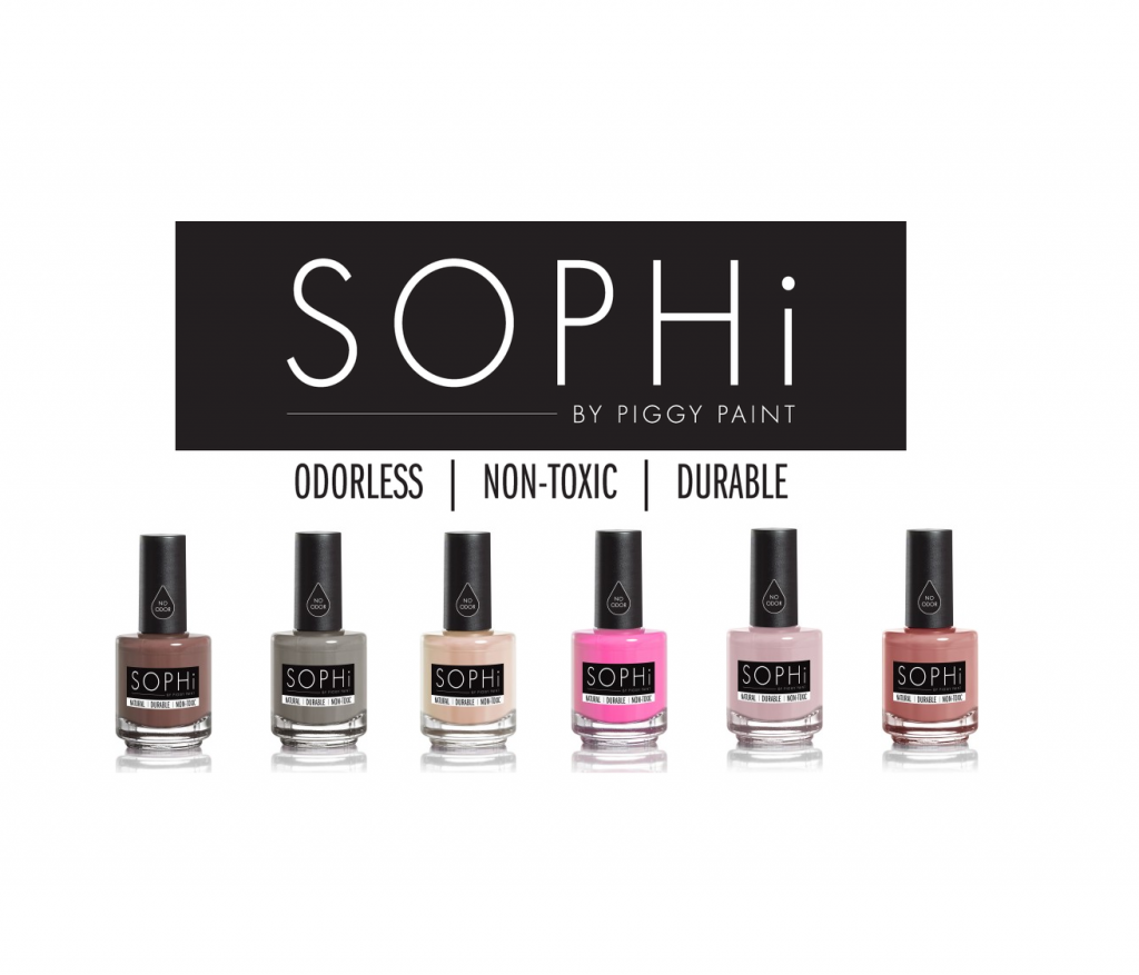 SOPHi Nail Polish product featured image. The black and white SOPHi logo above 6 assorted bottles of SOPHi Nail Polish.