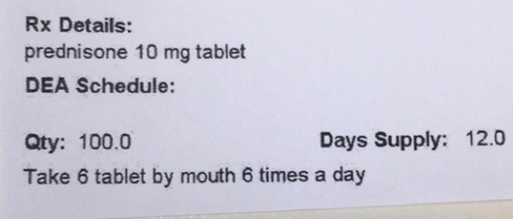 Image of a prescription with questionable directions. Directions state take 6 pills 6 times a day. These are instructions that make pharmacists call a doctor's office.