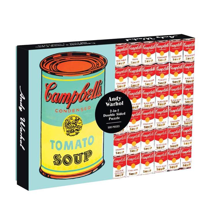 Galison Andy Warhol Campbell's Soup Cans Puzzle 500pc. Box shown.