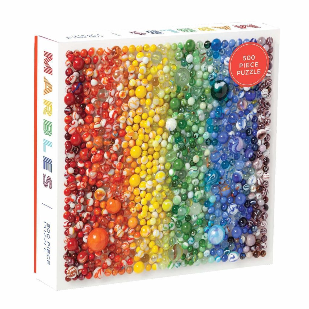 Galison Rainbow Marbles 500 Piece Puzzle. Box shown.