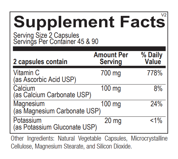 Ortho Molecular Buffered C supplement facts. Image of the label on the bottle.