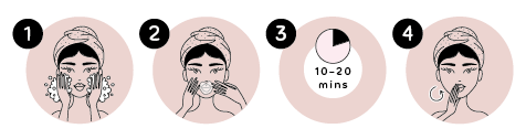 Oh K Lip Mask How-To Chart. 4 steps of putting on an Oh K! lip mask pictured.