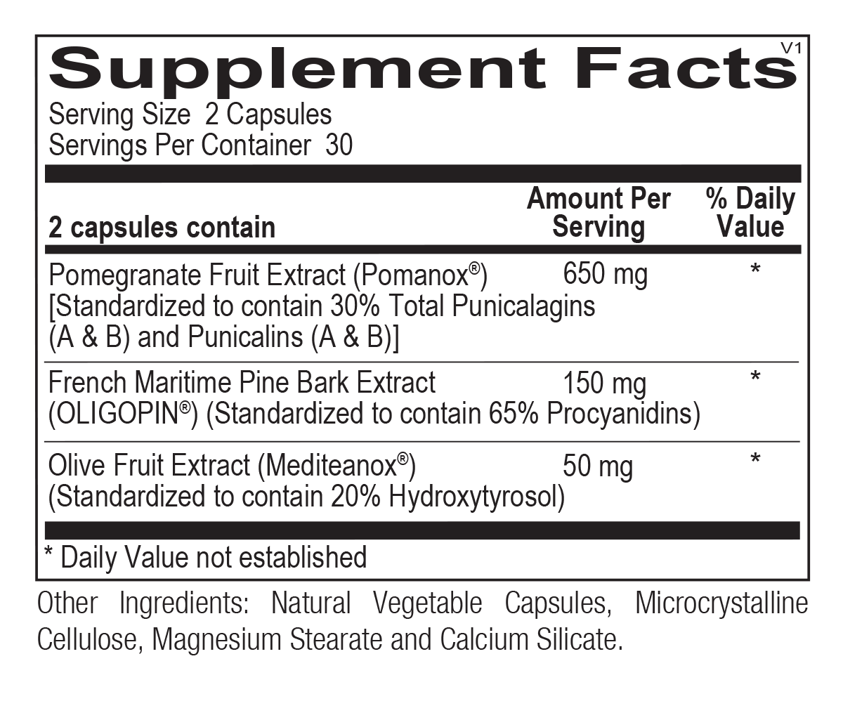 Ortho Molecular Lipitrol OX 60 Caps supplement facts. Photo of the supplement facts from the Ortho Molecular Lipitrol OX bottle.