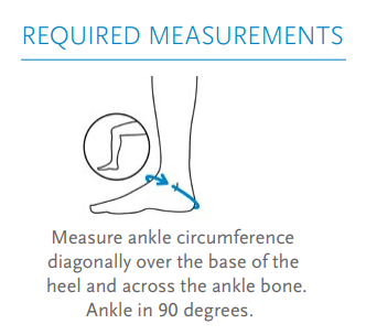 Össur Formfit Pro Ankle Brace measurements image. Required measurements state to measure the circumference diagonally over the base of the heel across the ankle bone.