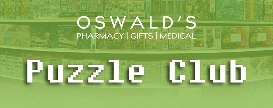 Oswald's Puzzle Club logo. White text over a green background.