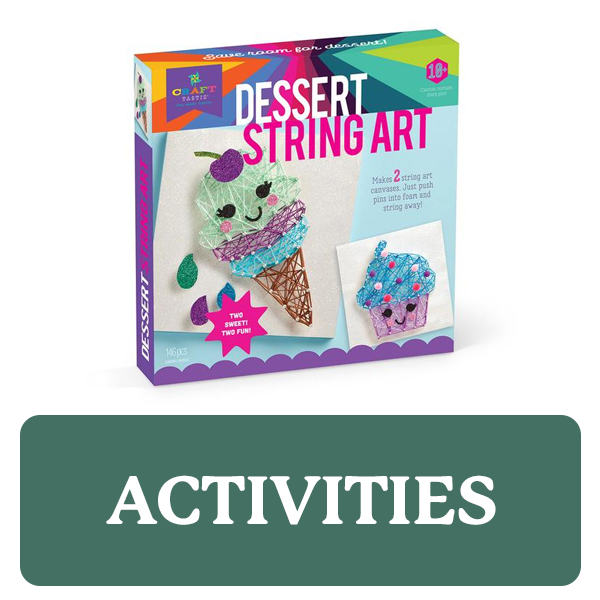 Activities category button. Picture of an activity kit over a clickable green button.