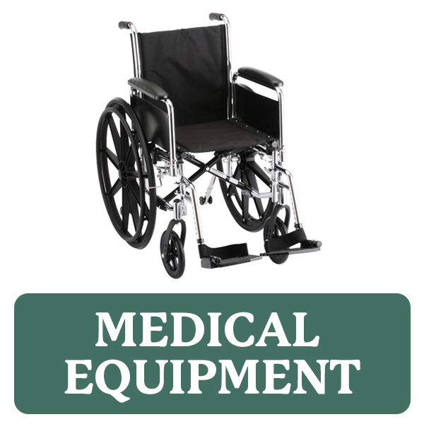 Medical Equipment category button. Picture of a wheelchair over a clickable green button.