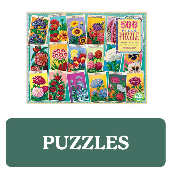 Puzzle category button. Picture of a puzzle box over a clickable green button.
