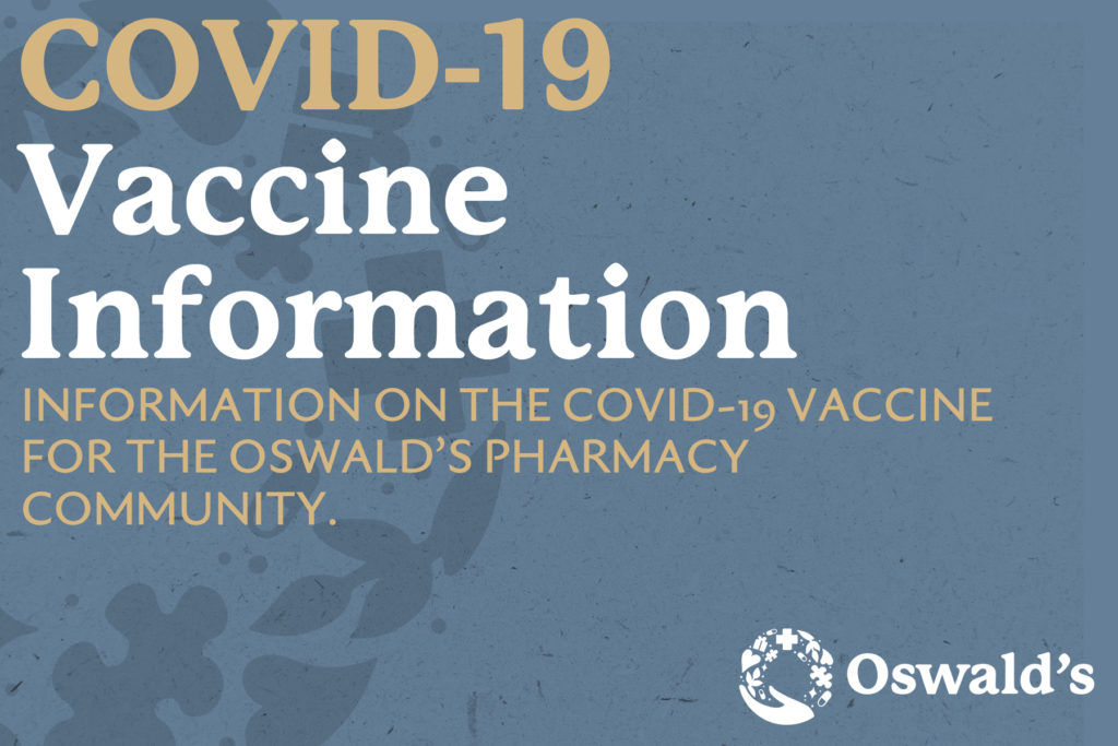 COVID-19 Vaccine information page image. The title with the Oswald's where wonder meets wellness logo in the bottom right corner.