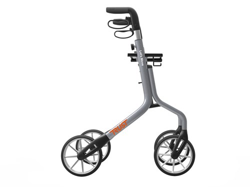 The Trust Care Let's Move Rollator. The Let's Move Rollator is shown from the side in grey with black accents.