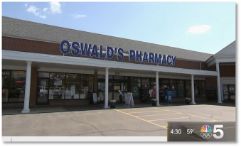 Oswald's Pharmacy NBC 5 TV image. Photo of Oswald's Pharmacy storefront featured on NBC 5 Chicago.