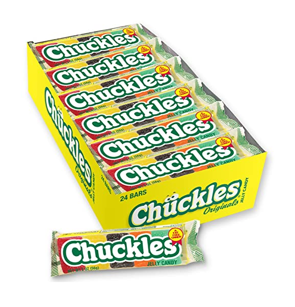 Chuckles candy. Photo of a box of Chuckles candy with an individual package in the front.