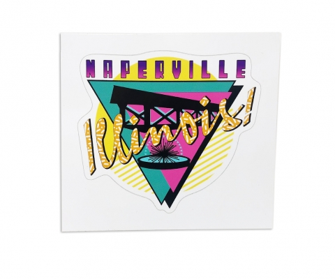 Naperville IL 90s sticker. Image of a 1990s-themed Naperville, IL sticker.