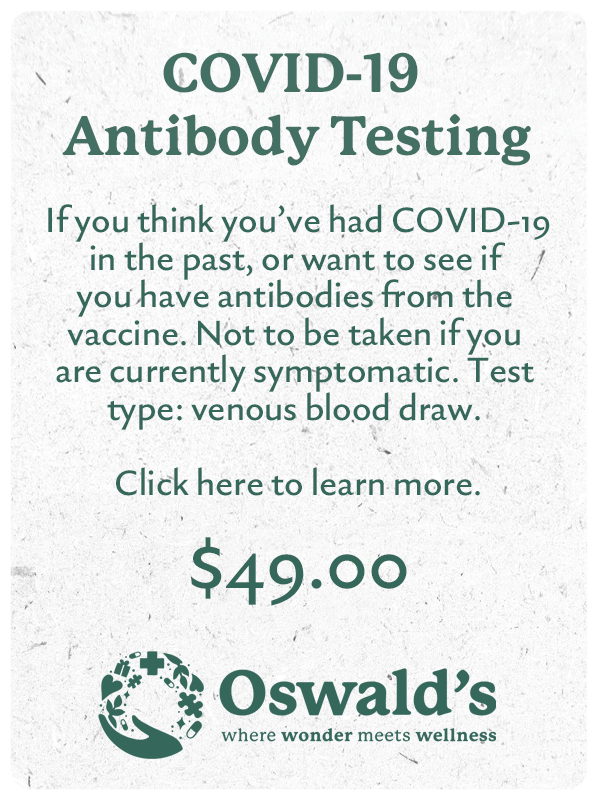 COVID-19 Antibody Testing button. Image of the text and $49.00 pricing.