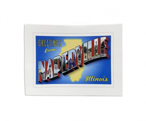 Naperville Postcard sticker. Photo of the Naperville, IL postcard image featured on a sticker.