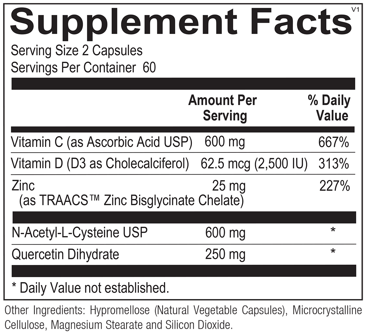 Orthomune Supplement Facts. Image of the supplement facts label on the bottle.