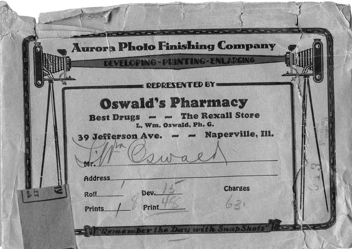Oswald's Pharmacy photo development form from the 1960s.
