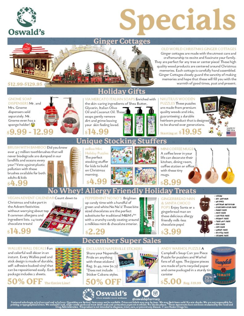 Oswald's Pharmacy sales flyer December 2021. Image of the sales flyer.