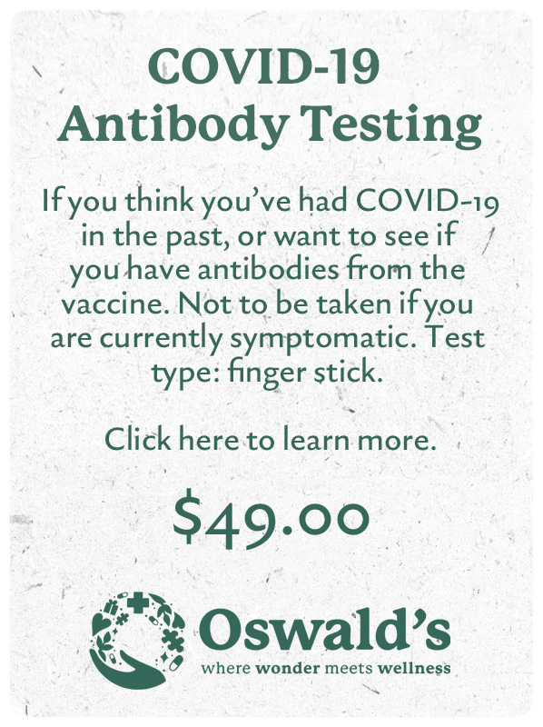 COVID-19 Antibody Testing button. Image of the text and $49.00 pricing.