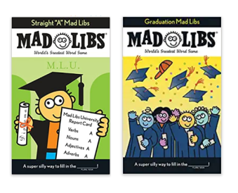 Graduation Mad Libs. Photo of two graduation Mad Libs books.