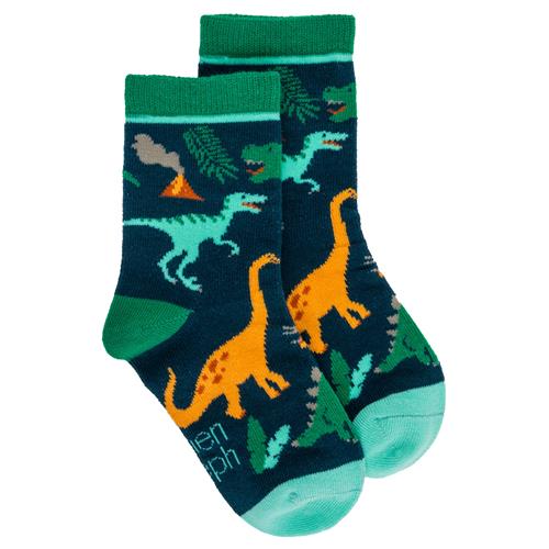 SJ Toddle Socks Dinosaur. Photo of a pair of dinosaur socks.