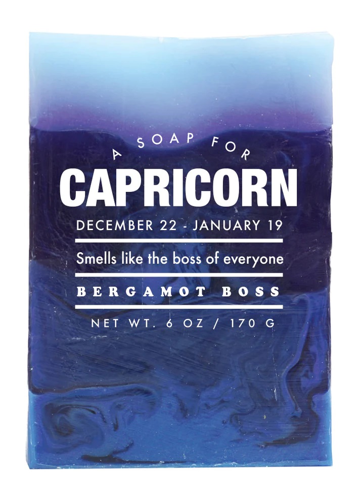 Whiskey River Soap Zodiac Soaps. Photo of the "Capricorn" soap packaging.
