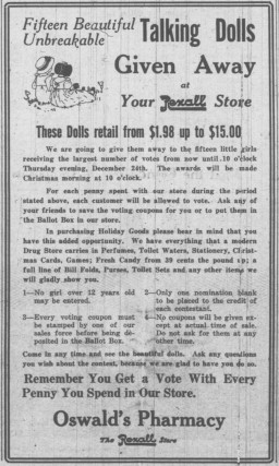 Clipping from a Naperville newspaper in 1925 about the Oswald's Doll Contest.