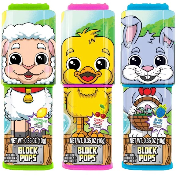 Easter Block Pops. Photo of the 3-styles of Easter Block Pops (Lamb, Chick, Bunny).