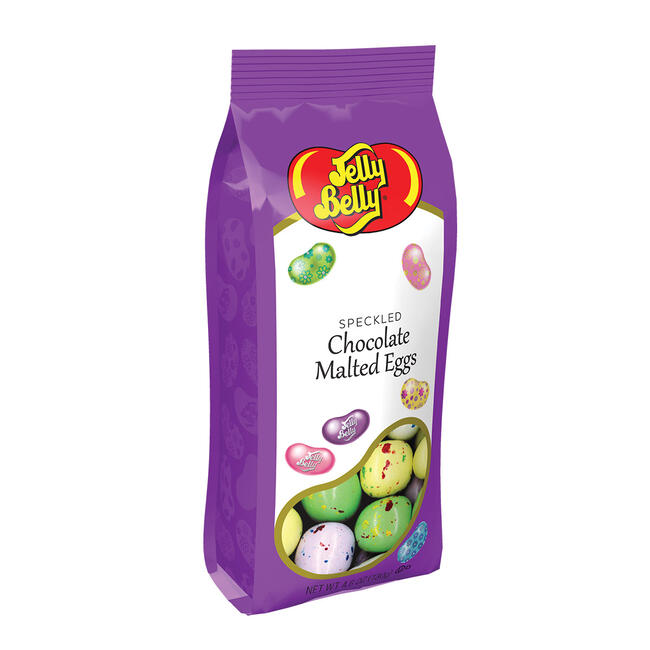 Jelly Belly Speckled Chocolate Malted Eggs. Photograph of the packaging.