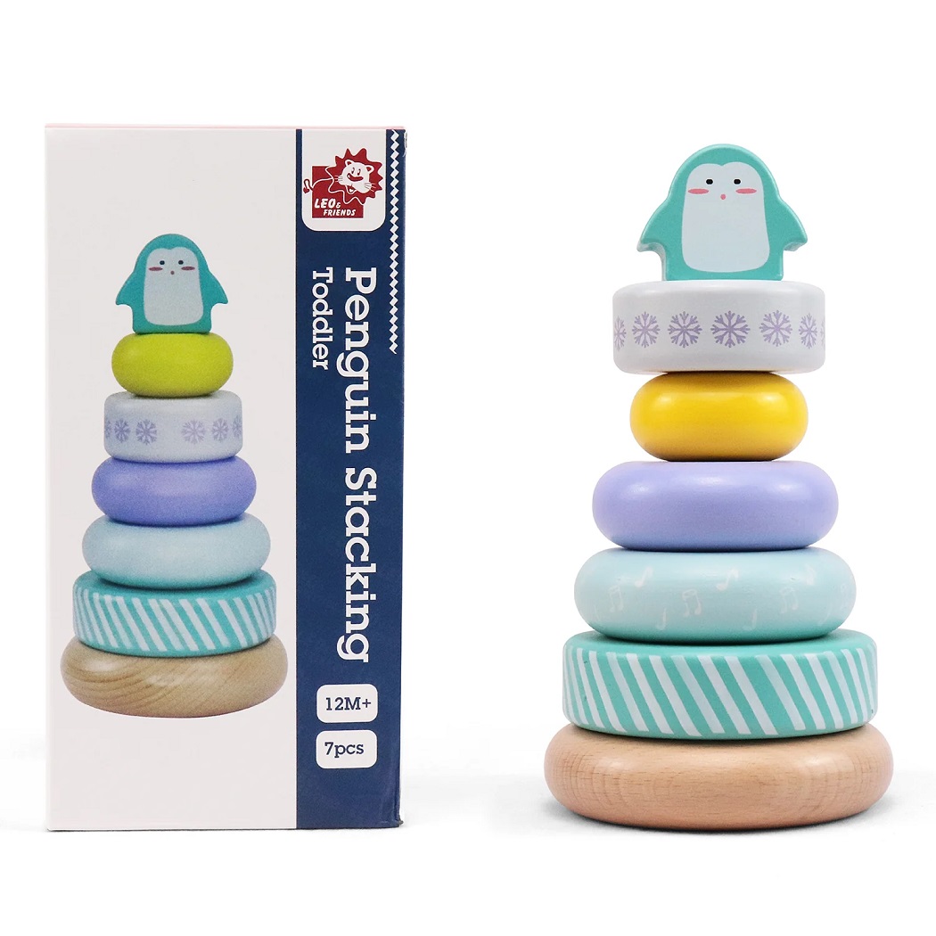 Penguin Stacking Tower. Photo of a pastel-colored stacking toy.