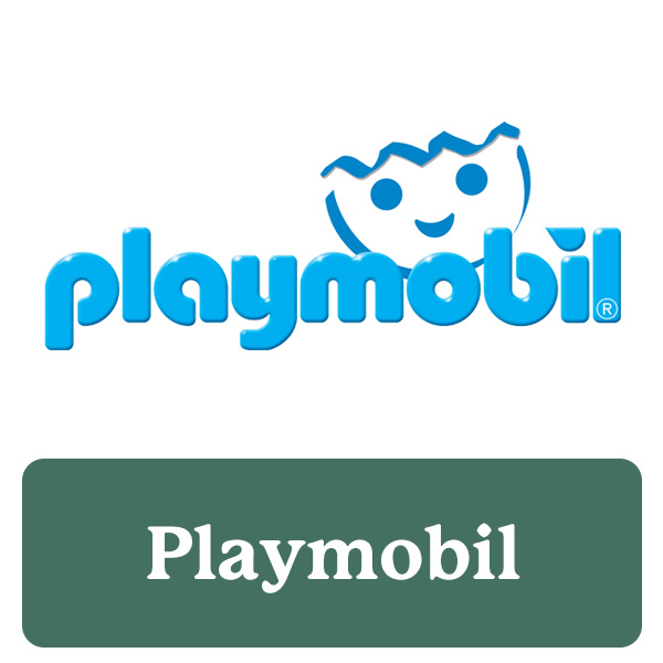 Playmobil button. Image of the Playmobil logo.