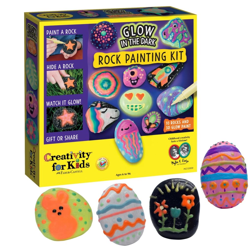 Creativity for Kids Glow in the Dark Rock Painting Kit. Image of product packaging.