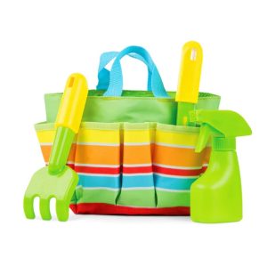Melissa & Doug Sunny Patch Tote Set. Photo of the tote with play gardening implements.